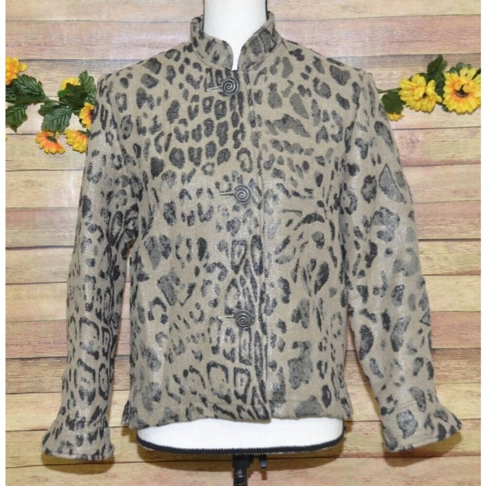 Vintage Painted Pony Ladies XS Leopard Print Jacket Metallic Threads Flax Blend
